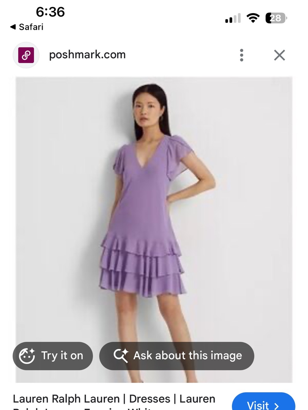 NewLauren Ralph Lauren Lavender Knee Length Flutter Sleeves-Tiered Hem Dress | 8